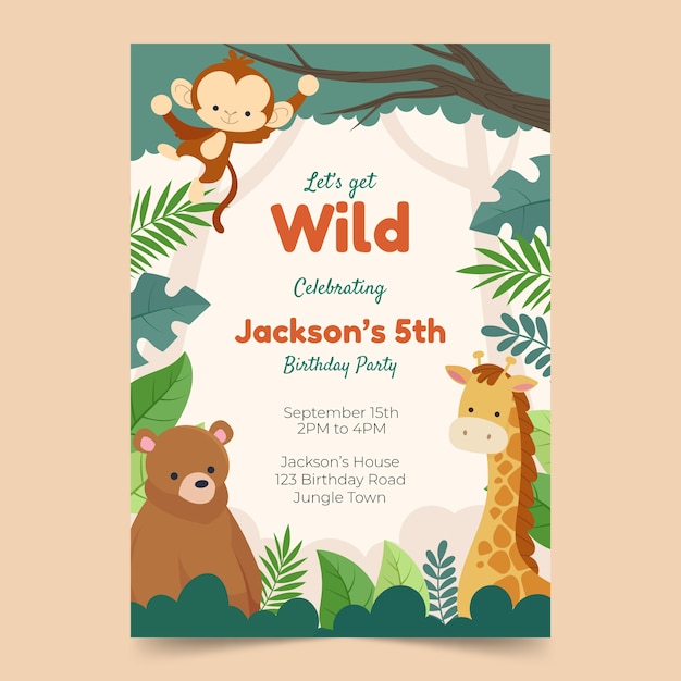 Flat design jungle invitation template