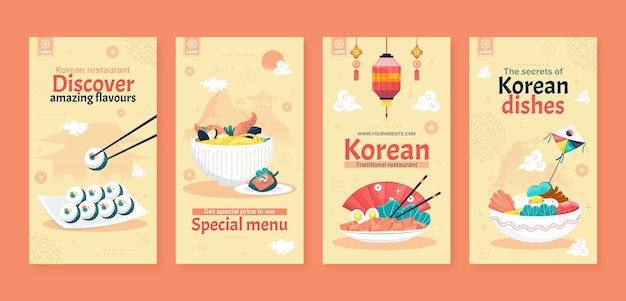 Flat design korean restaurant instagram stories