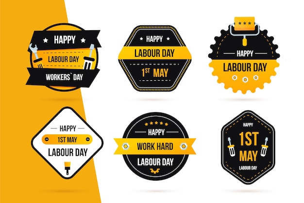 Vector flat design labour day label collection