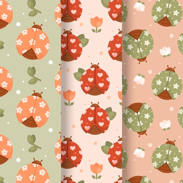 Flat design ladybug pattern pack