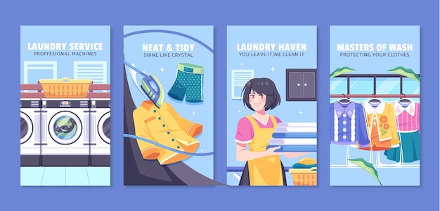 Vector flat design laundry service instagram stories