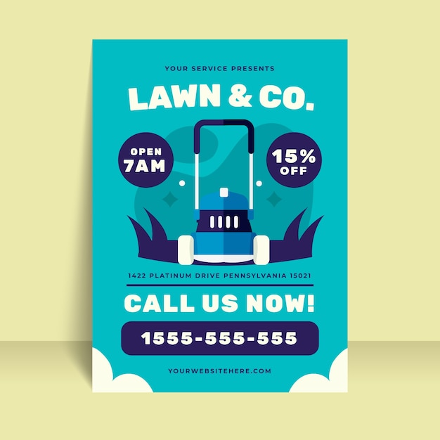 Flat design lawn care flyer