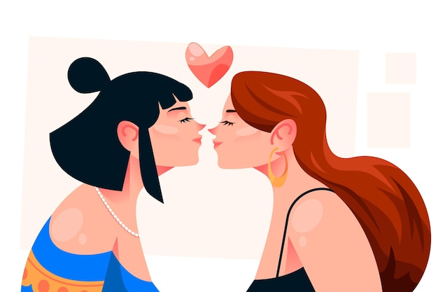 Flat design lesbian kiss