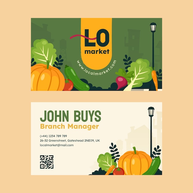 Flat design local market horizontal business card