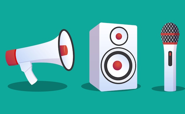 Flat Design Loudspeaker, woofer, and Microphone icons  illustration