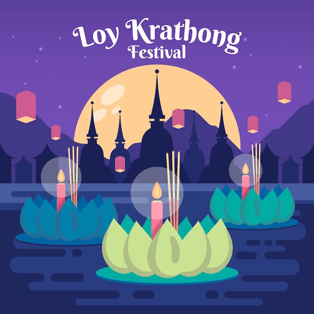 Flat design loy krathong concept