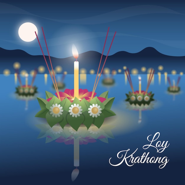 Vector flat design loy krathong concept