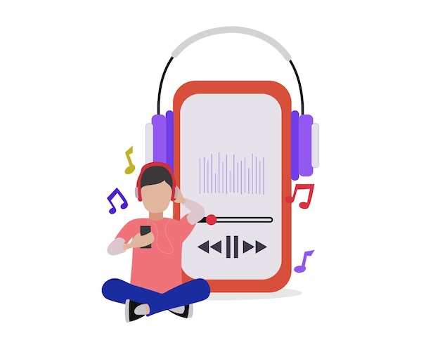 flat design of a man listening to his favorite music