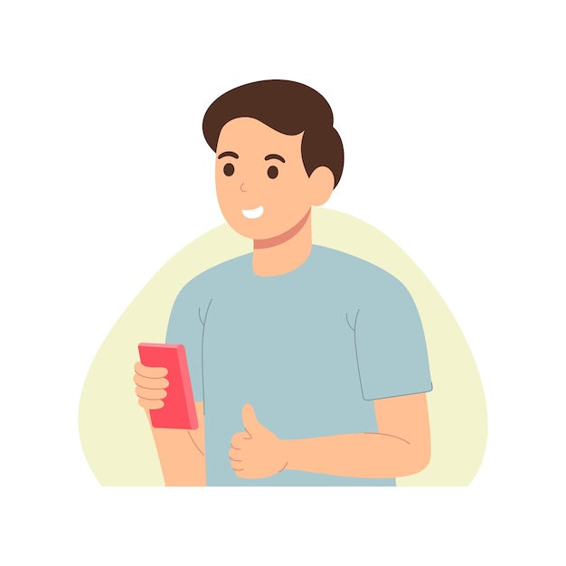 Flat design of a man playing cell phone