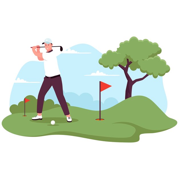 Vector flat design of man playing golf