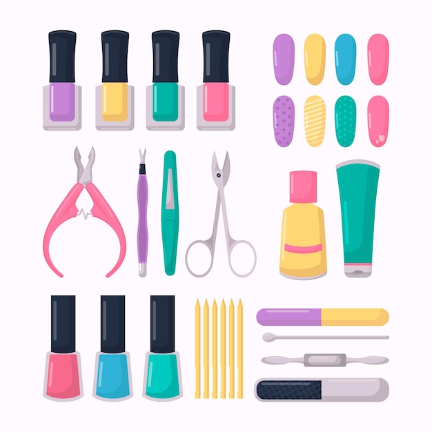 Flat design manicure tools pack