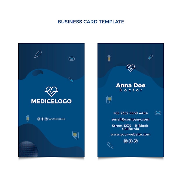 Flat design medical business card vertical