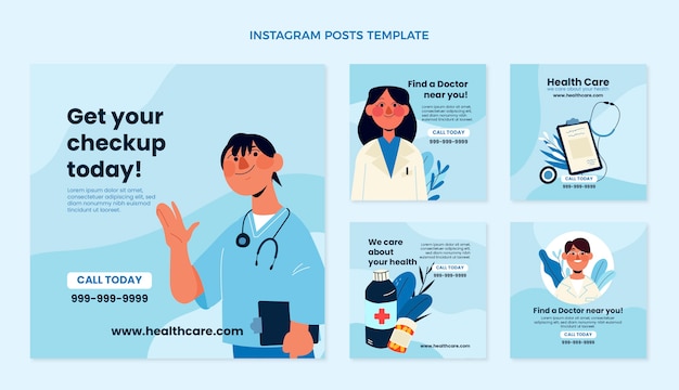 Flat design medical care instagram posts