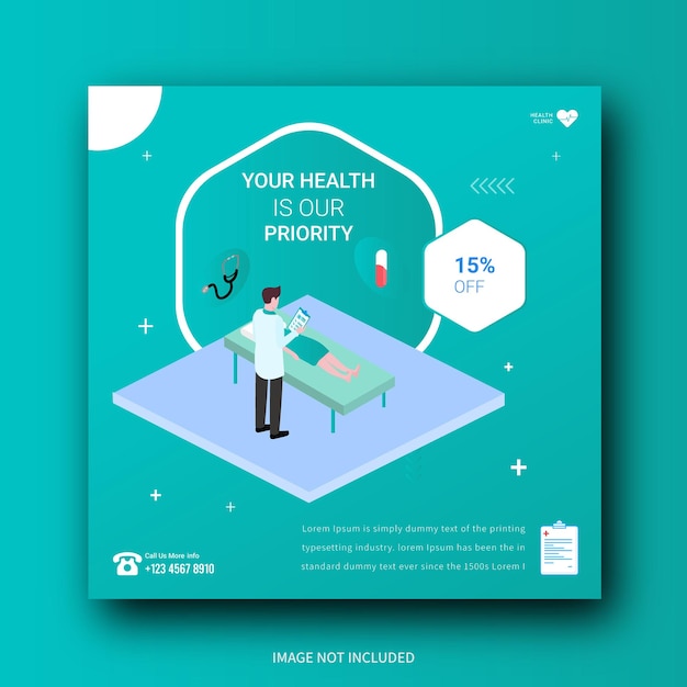 Flat design medical health instagram post template