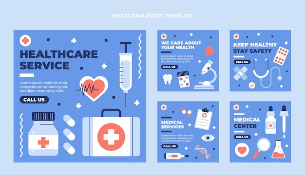 Flat design medical ig posts pack