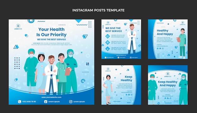 Flat design medical instagram post collection