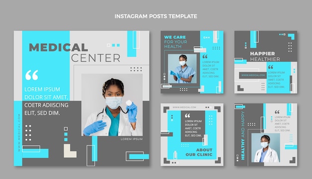 Vector flat design medical instagram post pack