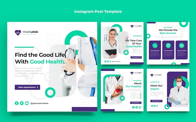 Flat design of medical instagram posts