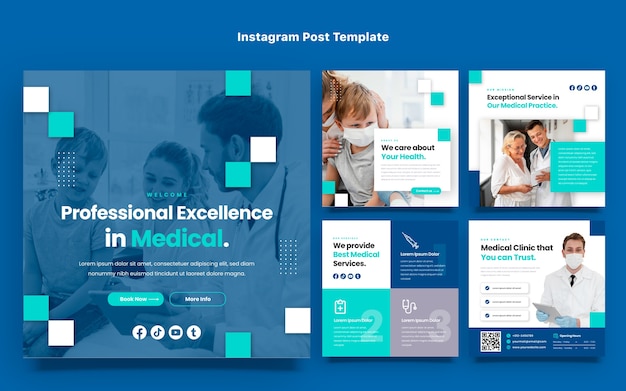 Vector flat design medical instagram posts