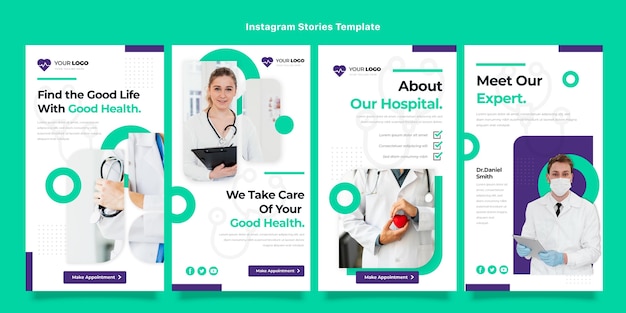 Flat design of medical instagram stories