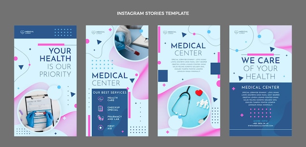 Flat design medical instagram story set