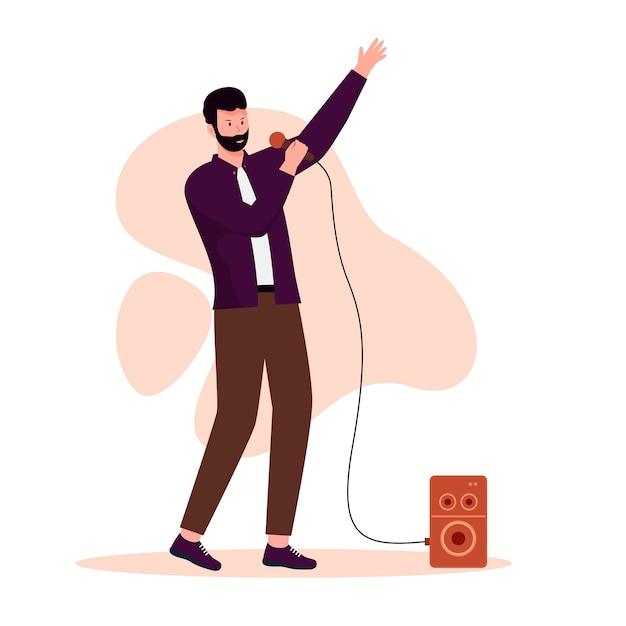 Flat design of men sing loudly