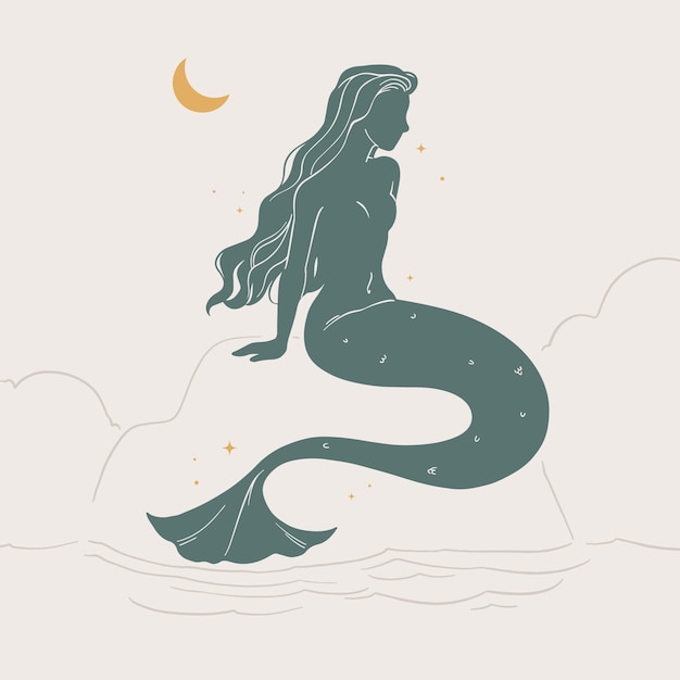 Vector flat design mermaid silhouette illustration