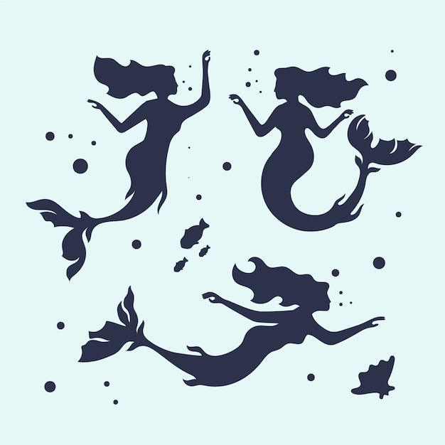 Vector flat design mermaid silhouette illustration