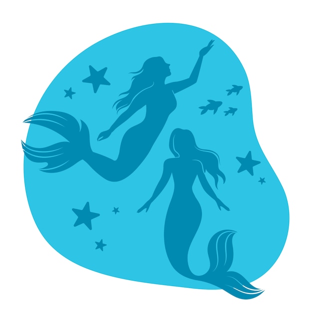 Flat design mermaid silhouette illustration