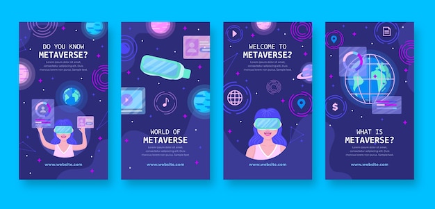 Flat design metaverse concept instagram stories