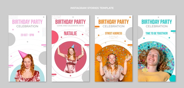 Flat design minimal birthday instagram stories