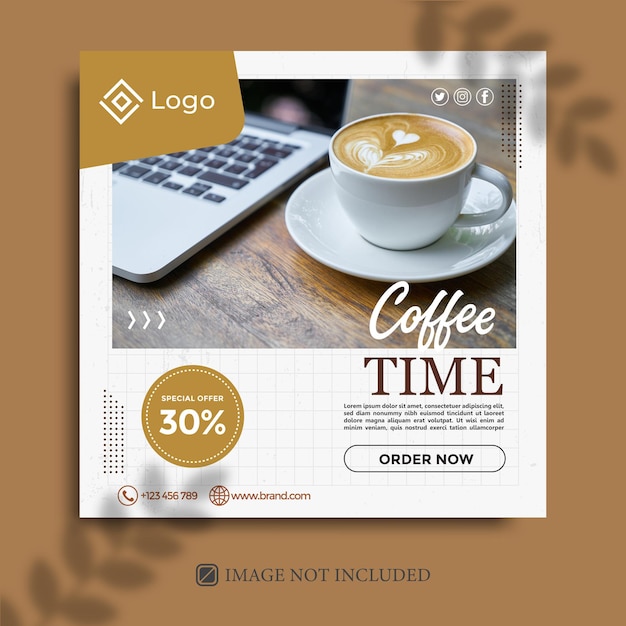 Flat design minimal coffee time instagram post