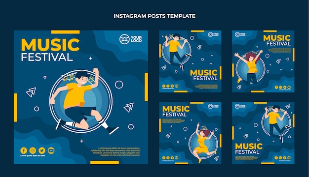 Flat design minimal music festival instagram posts