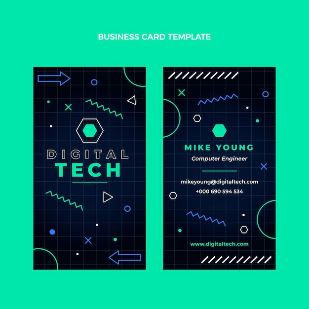 Flat design minimal technology business card vertical