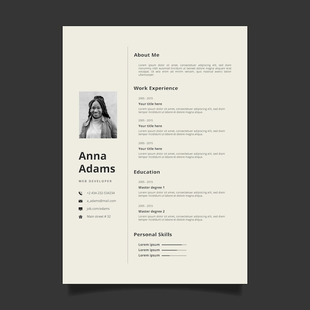 Flat design minimalist retro cv template