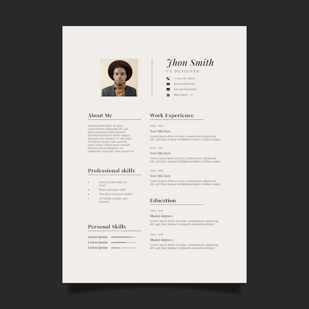 Vector flat design minimalist retro cv template