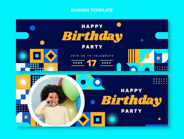 Flat design mosaic birthday banners horizontal