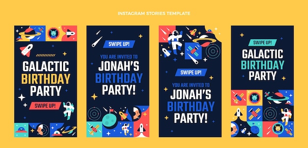 Flat design mosaic birthday instagram stories