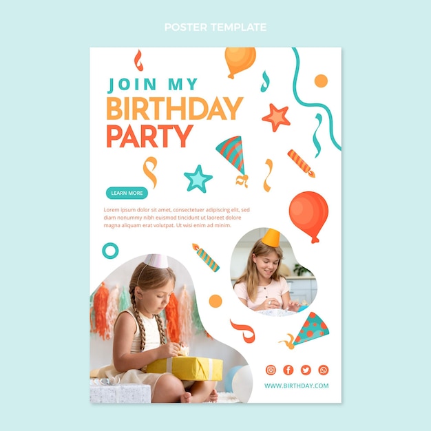 Flat design mosaic birthday poster template