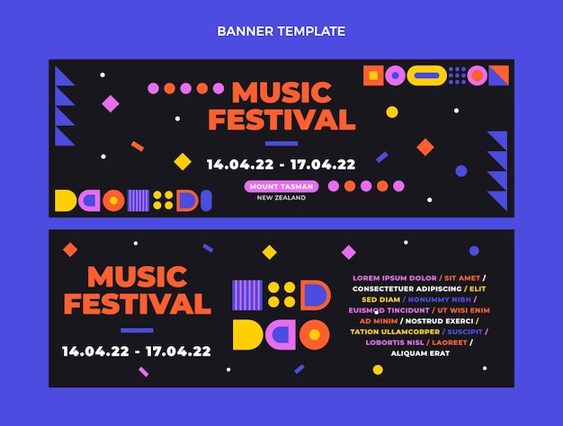 Flat design mosaic music festival horizontal banners