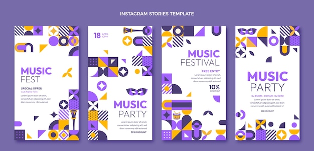 Flat design mosaic music festival instagram stories