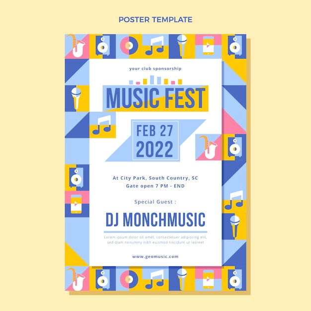 Flat design mosaic music festival poster