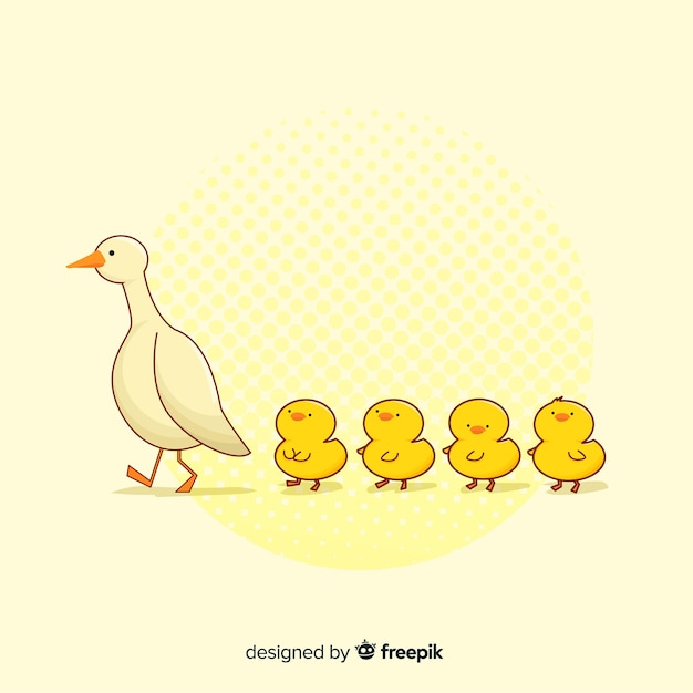 Flat design mother duck and ducklings 