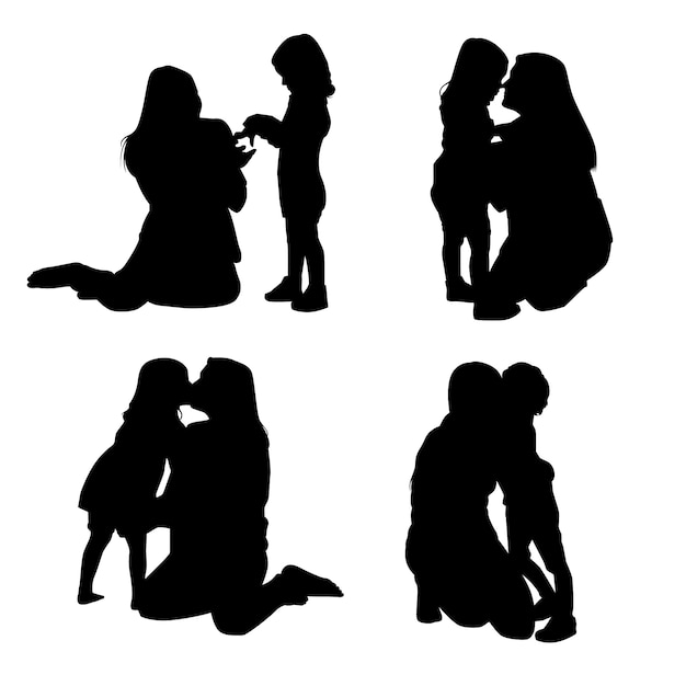 Flat design mother and son silhouette