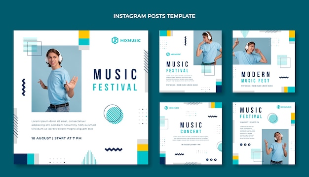 Flat design of music festival instagram post