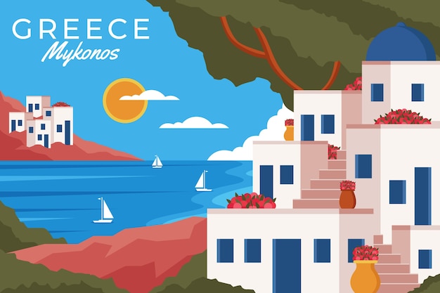 Flat design mykonos illustration