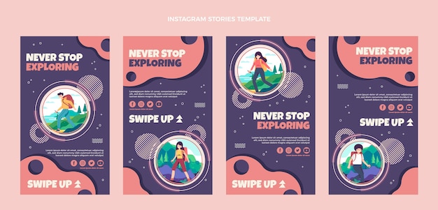 Flat design nature trekking instagram story collection