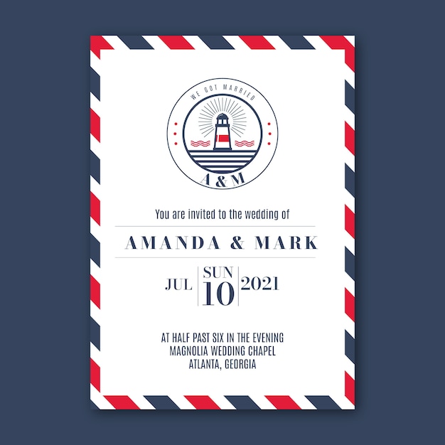 Flat design nautical wedding invitations