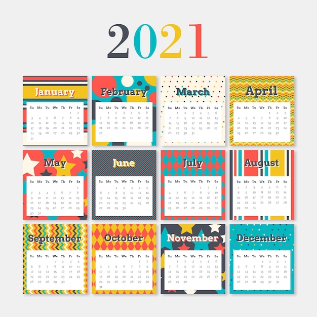 Flat design new year 2021 calendar