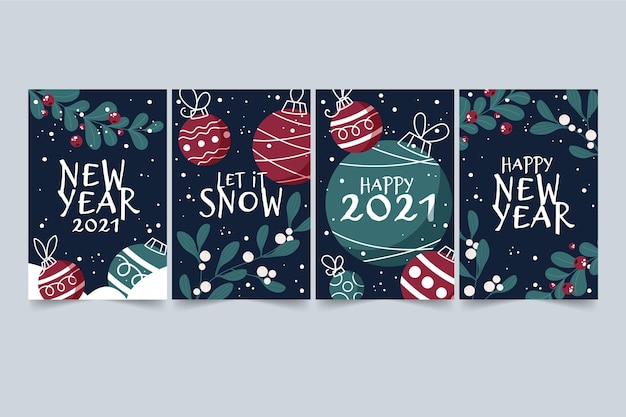 Flat design new year 2021 cards collection